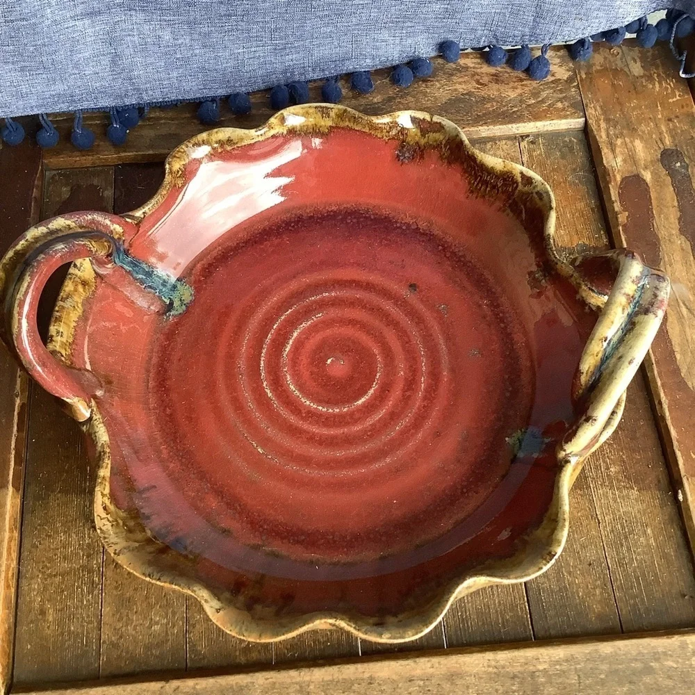 Pigeon River Pottery Handled Pie Plate Baking Dish